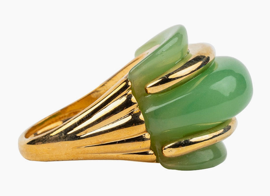 Thumbnail: Kenneth Jay Lane Gold and Jade Double Ribbed Ring