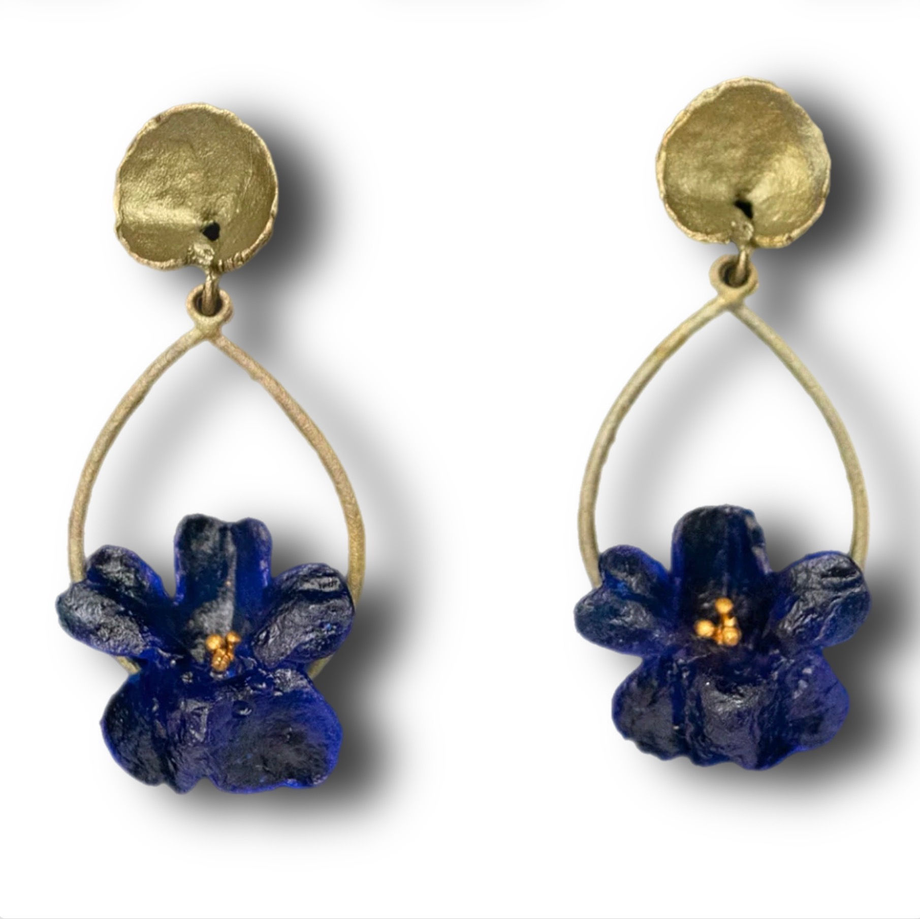 Michael Michaud Wild Violet Oval Hoops Earrings Botanical Gift J
