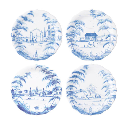 Country Estate Delft Blue Party Plates Set/4 Spring Gardening Scenes - By Juliska main image 0