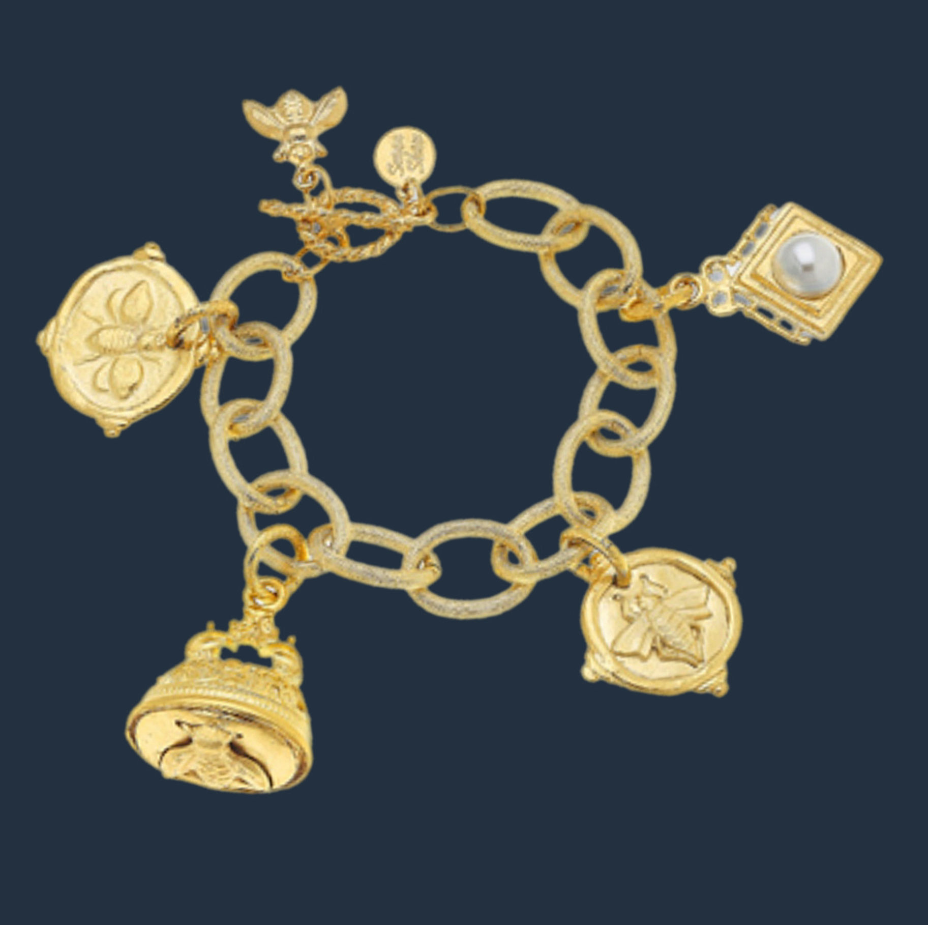 Susan Shaw Jewelry Handcast Gold Vintage Bee Charm Bracelet