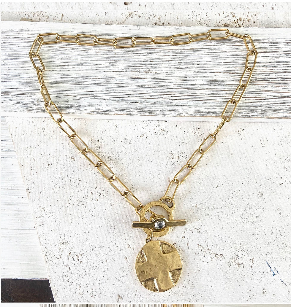 Thumbnail: VB & Co Cross Lord’s Prayer Coin Medallion Crystal Toggle Necklace