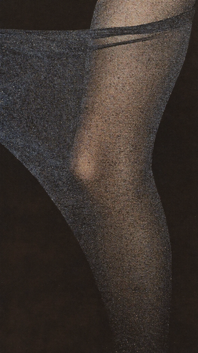 AI fashion editorial: close-up of legs in sheer dark tights against draped fabric