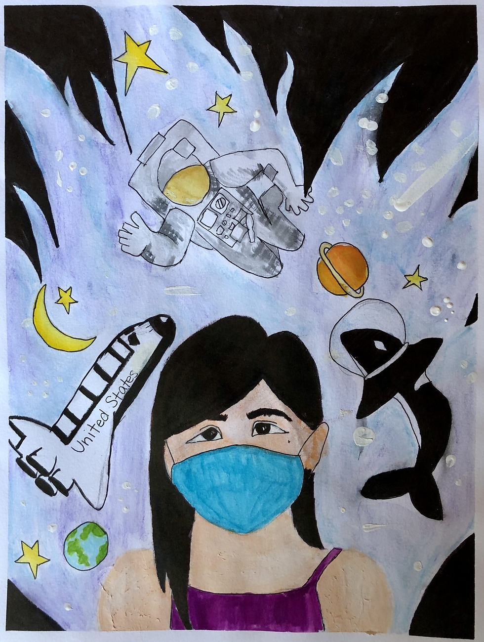 A self-portrait done by an 8th grade student.