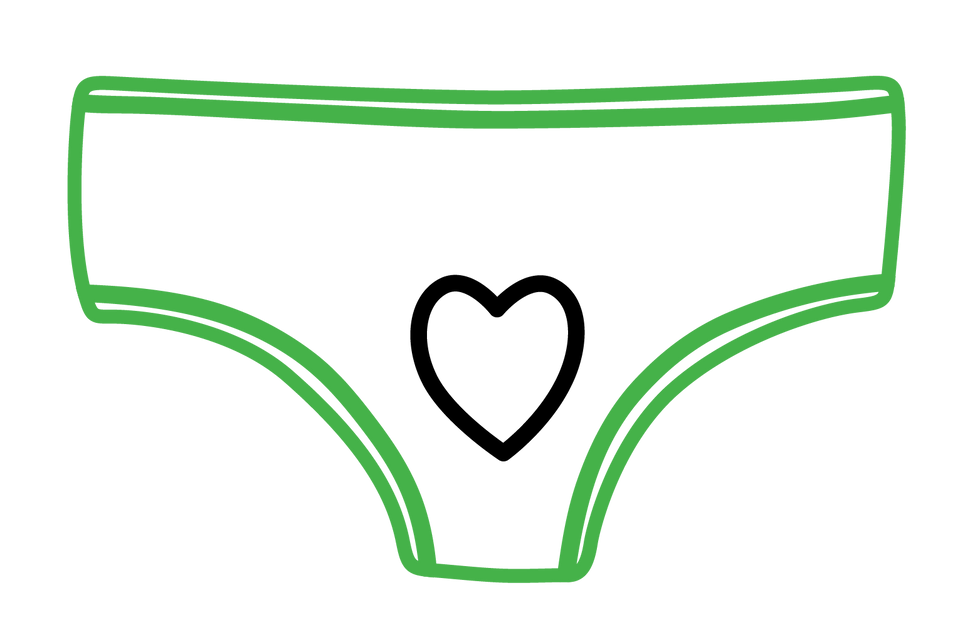 Green outline of underwear on black background for website illustration.