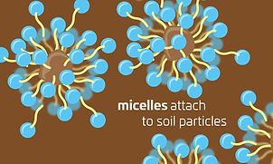 Micelles attach to soil particles