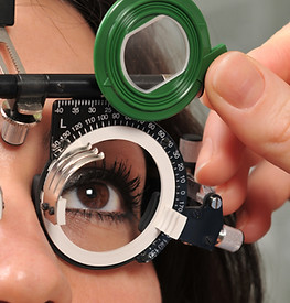 Female patient eye exam