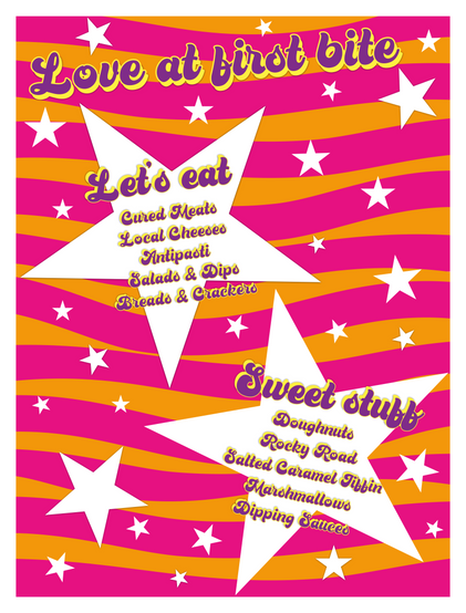 Pink and orange disco stars wedding menu