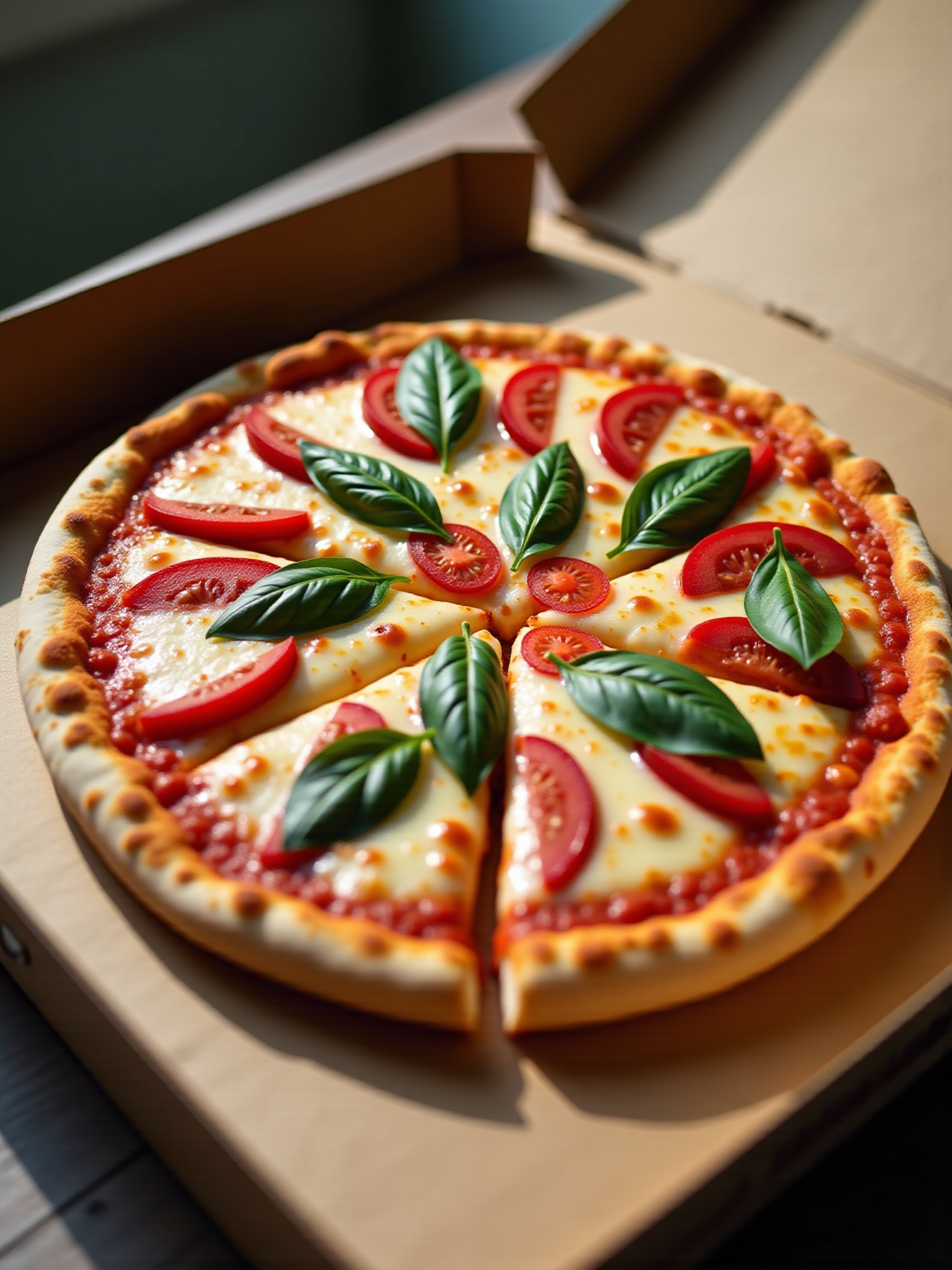 Pizza deliciosa com tomate e manjericão, da Pizzaria Latina