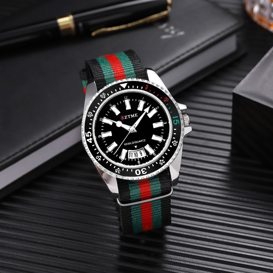 Miniatura: Relógio de Quartzo Masculino com Pulseira de Nylon e Função de Luz Noturna