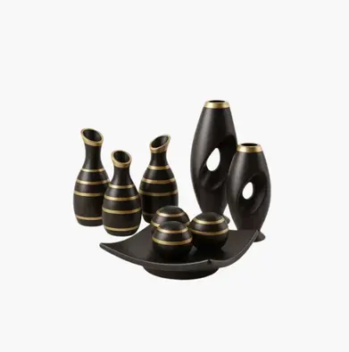 Conjunto Decorativo em Cerâmica Preto & Dourado