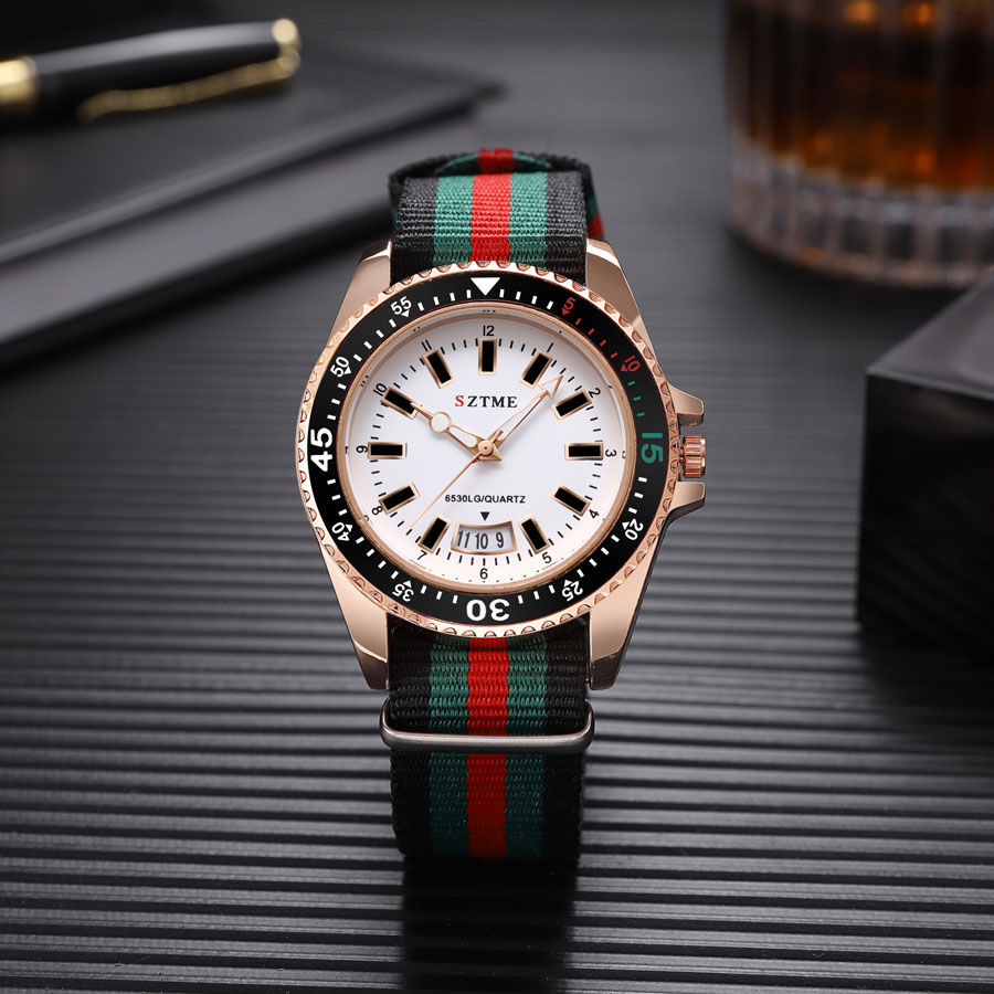 Miniatura: Relógio de Quartzo Masculino com Pulseira de Nylon e Função de Luz Noturna