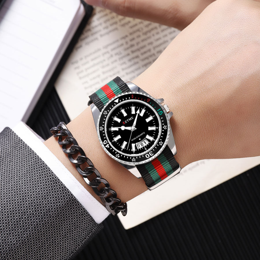 Thumbnail: Relógio de Quartzo Masculino com Pulseira de Nylon e Função de Luz Noturna