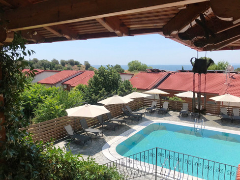 Private swimming pool with lounge area
