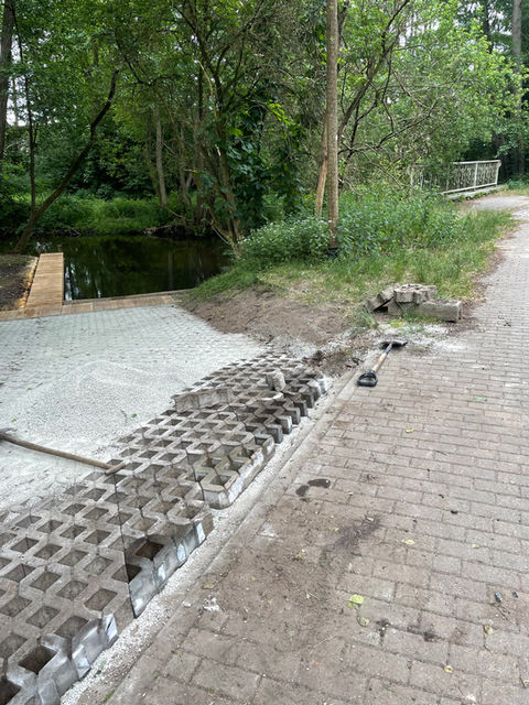 Pflasterfläche mit Rasengittersteinen