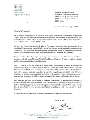 Projet de groupe scolaire à Pierrelaye : la députée soutient la demande de la municipalité
