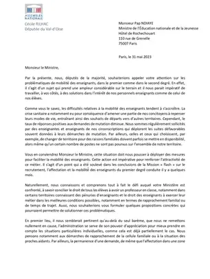 Mobilité des enseignants : Cécile RILHAC interpelle le Ministre Pap NDIAYE