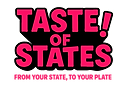 Taste of States bold pink-and-black logo with brand tagline underneath.