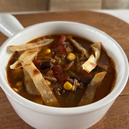 A crock of chicken tortilla soup