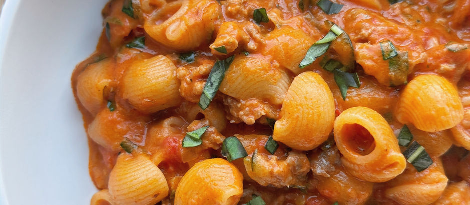 Pasta with pink sauce and sausage