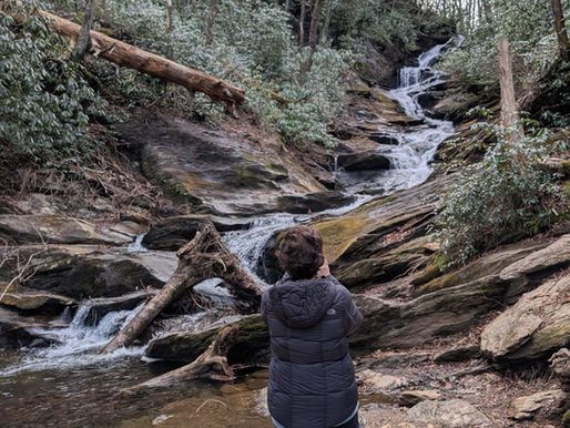 A person admiring Roaring Fork Falls