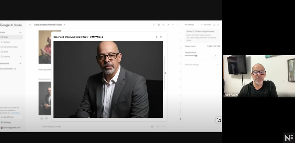 José Fábio e seus testes recentes com Nano Banana do Google. Retratos com IA surpreendentes na opinião do retratista. Novas possibilidades e impactos na vida de quem vive da fotografia.