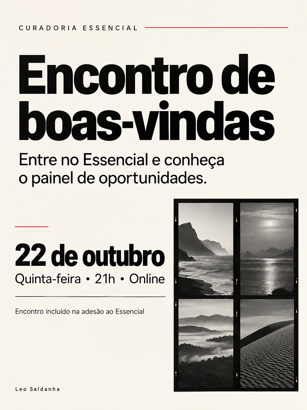 arte poster do encontro de boas vindas da Curadoria Essencial