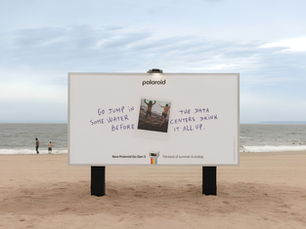 outdoor da nova campanha da Polaroid valorizando o que é real