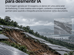 Usina solar em encosta após deslizamento ilustra caso de imagem falsa gerada por IA em Taiwan.