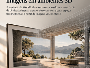 Arte sobre a compra da World Labs pela AMD e o avanço da inteligência artificial capaz de transformar imagens em ambientes 3D.