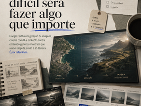 Composição editorial mostra mapa transformado em paisagem gerada por inteligência artificial, storyboard, imagens repetidas e critérios de seleção visual.