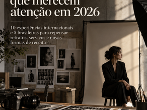 Capa editorial sobre 15 negócios fotográficos em 2026, com fotografias de retratos, equipamentos de estúdio e referências visuais.