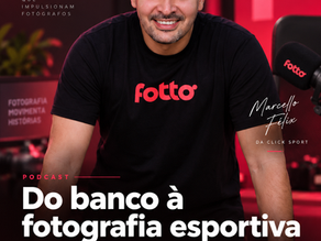 Marcello Félix, da Click Sport, em arte do podcast Vencendo com a Fotto sobre marketing e fotografia esportiva.