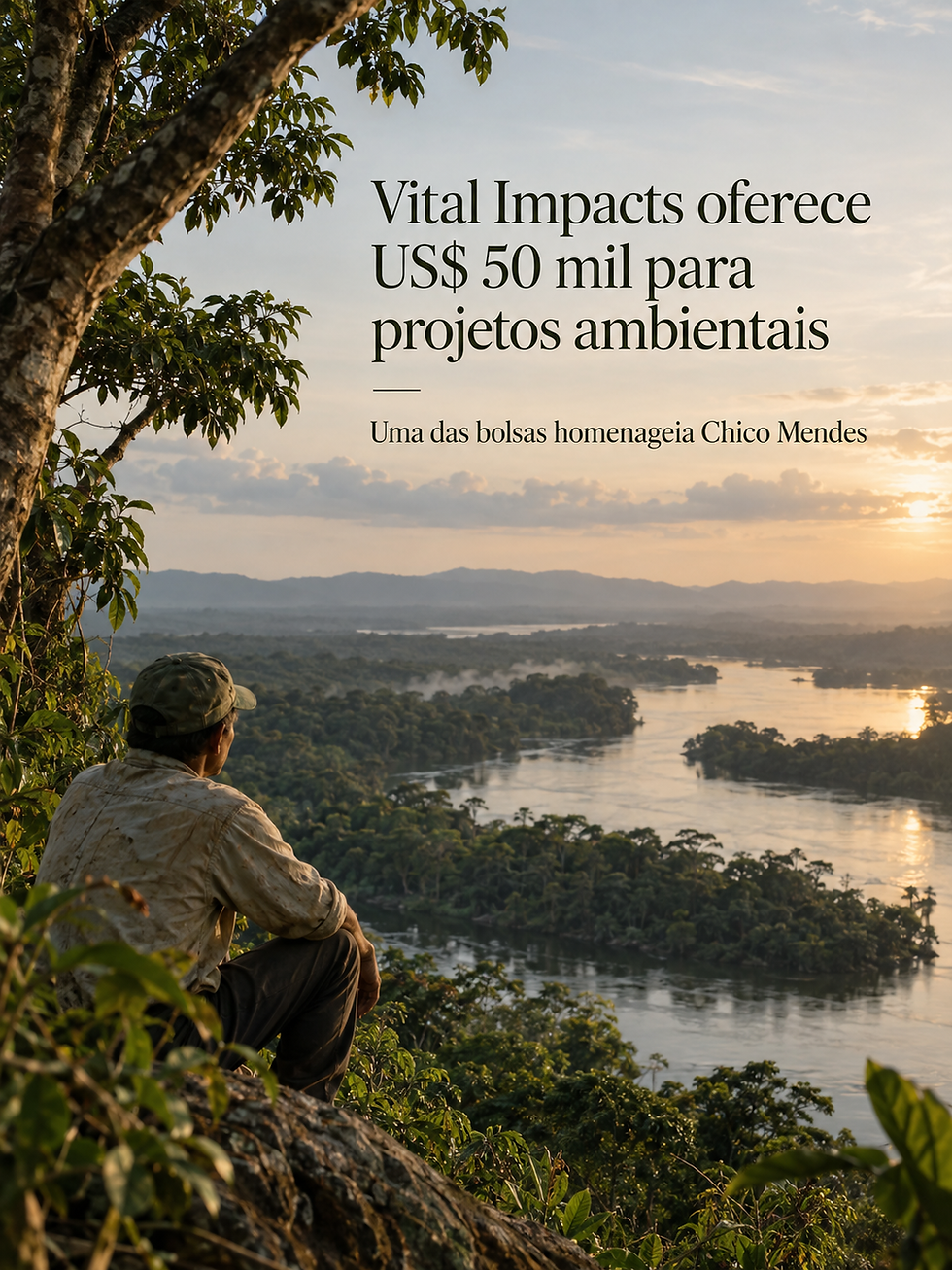 Fotógrafo observa paisagem de floresta e rio em imagem sobre as Environmental Photography Fellowships 2027 da Vital Impacts.