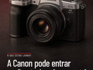 Conceito não oficial de uma possível câmera mirrorless Canon EOS R8 Mark II com desenho retrô, corpo prateado e sensor de 32,5 megapixels.