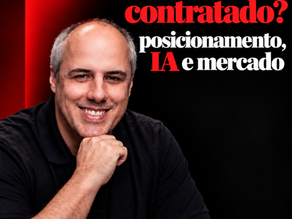 Leo Saldanha em arte do C.A.O.S. Fotográfico com a pergunta “Você seria contratado?” e os temas posicionamento, IA e mercado.