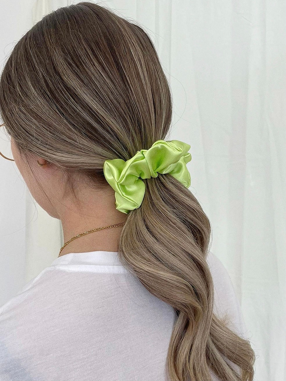 Miniature : Chouchou en Satin. Régulier ou XL  | Lime.