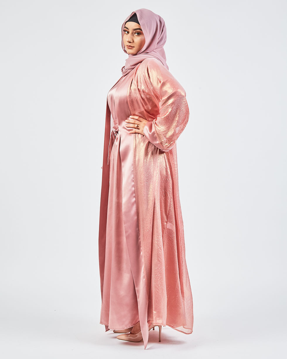 Thumbnail: Peach & Rose Pink Abaya set