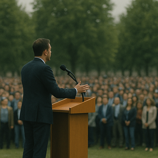 kürsüde konuşan bir kişi