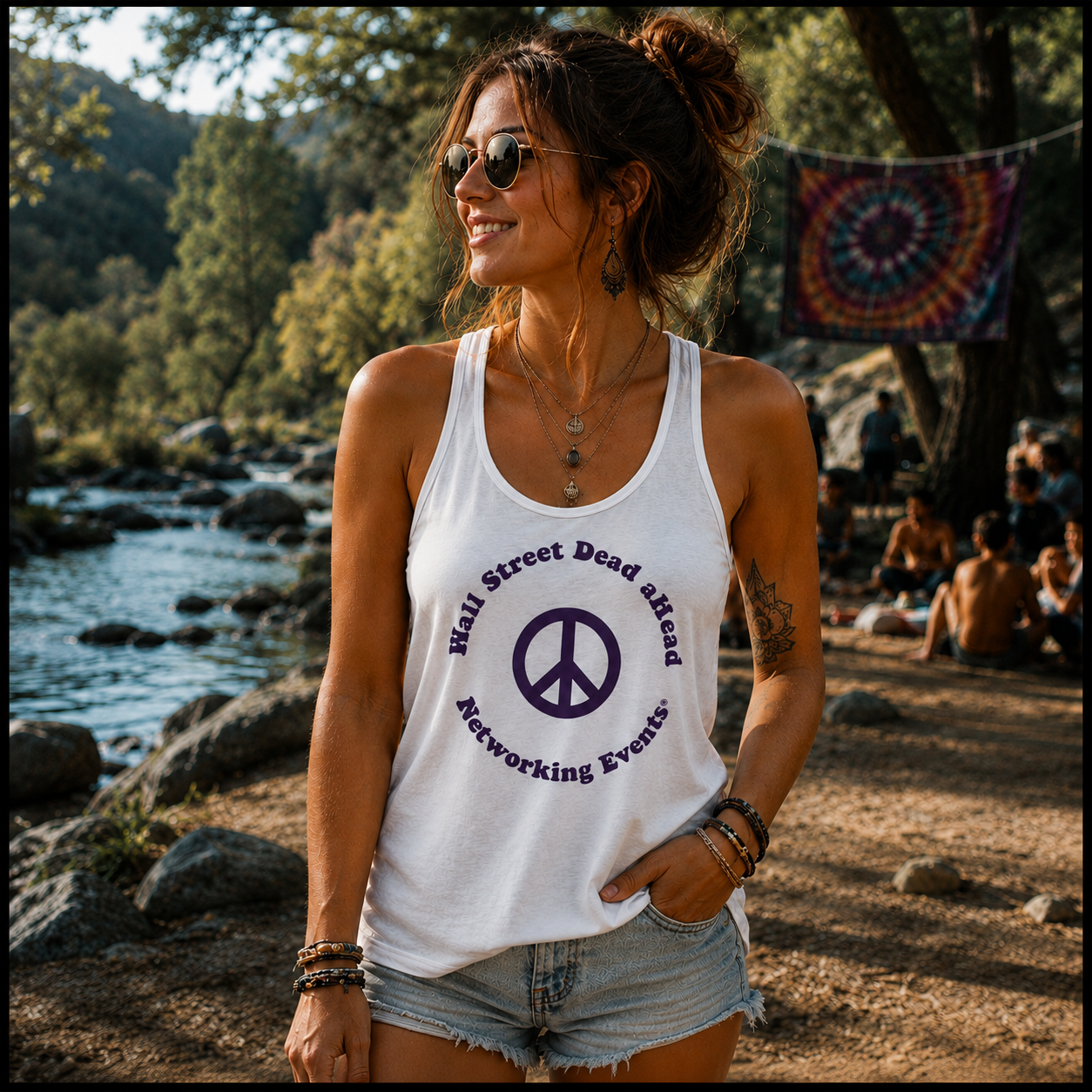 WSDaH PEACE - Women's Racerback Tank | White With Purple Logo