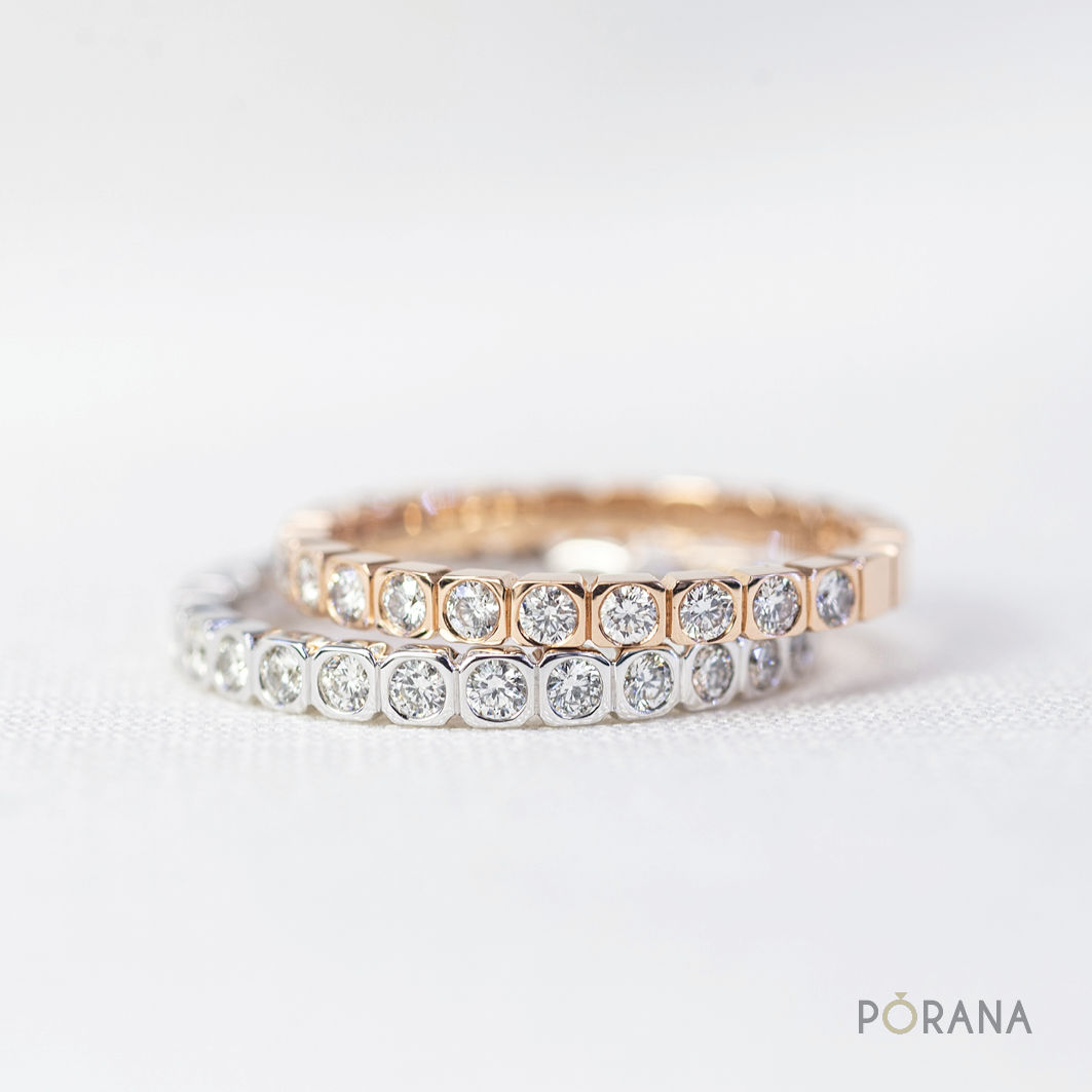 Bezel set, chamfered square diamond wedding band/band ring