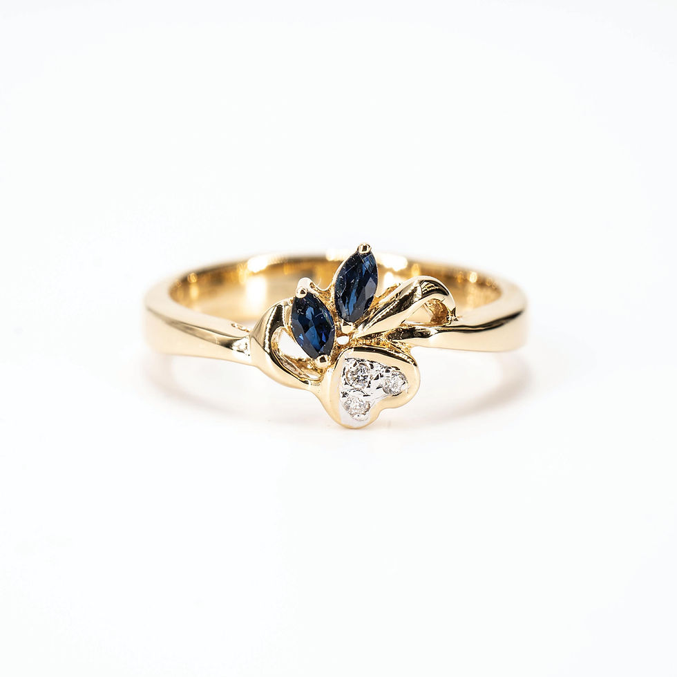 Vintage Blue Sapphire and Diamond Ring in 18K Yellow Gold