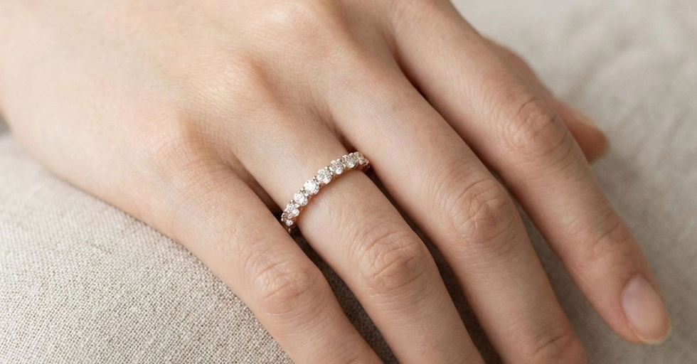 Close-up view of a champagne gold ring with a soft warm glow