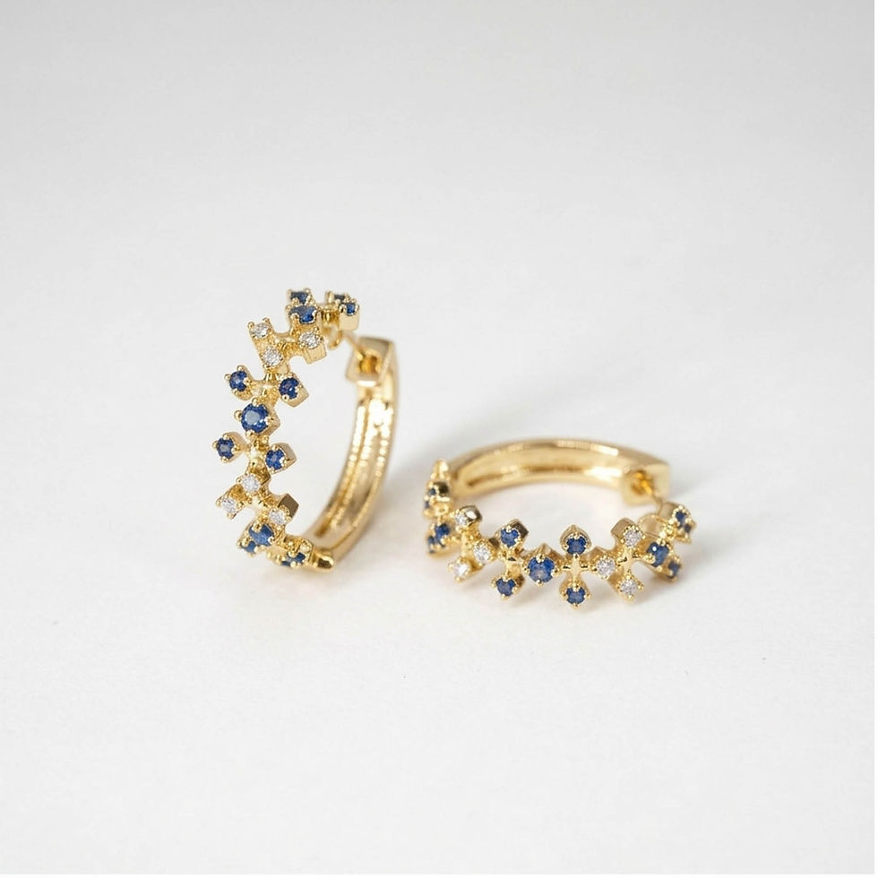 縮圖：Blue Sapphire and Diamond Huggie Hoop Earrings