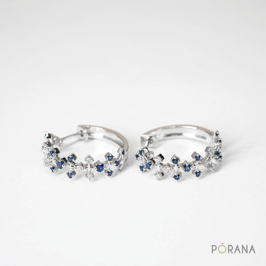 縮圖：Pasinh | Huggie Hoop Blue Sapphire and Diamond earrings