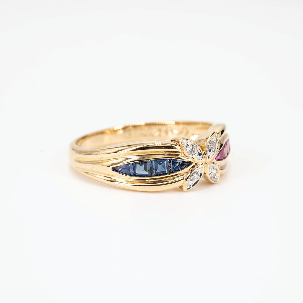 縮圖：Vintage Blue Sapphire, Ruby and Diamond Ring in 18K Yellow Gold