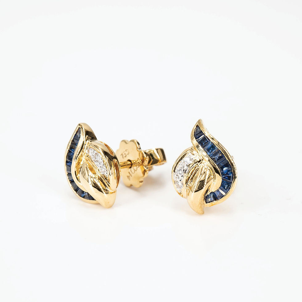 縮圖：Vintage Blue Sapphire and Diamond Stud Earrings in 18K Yellow Gold