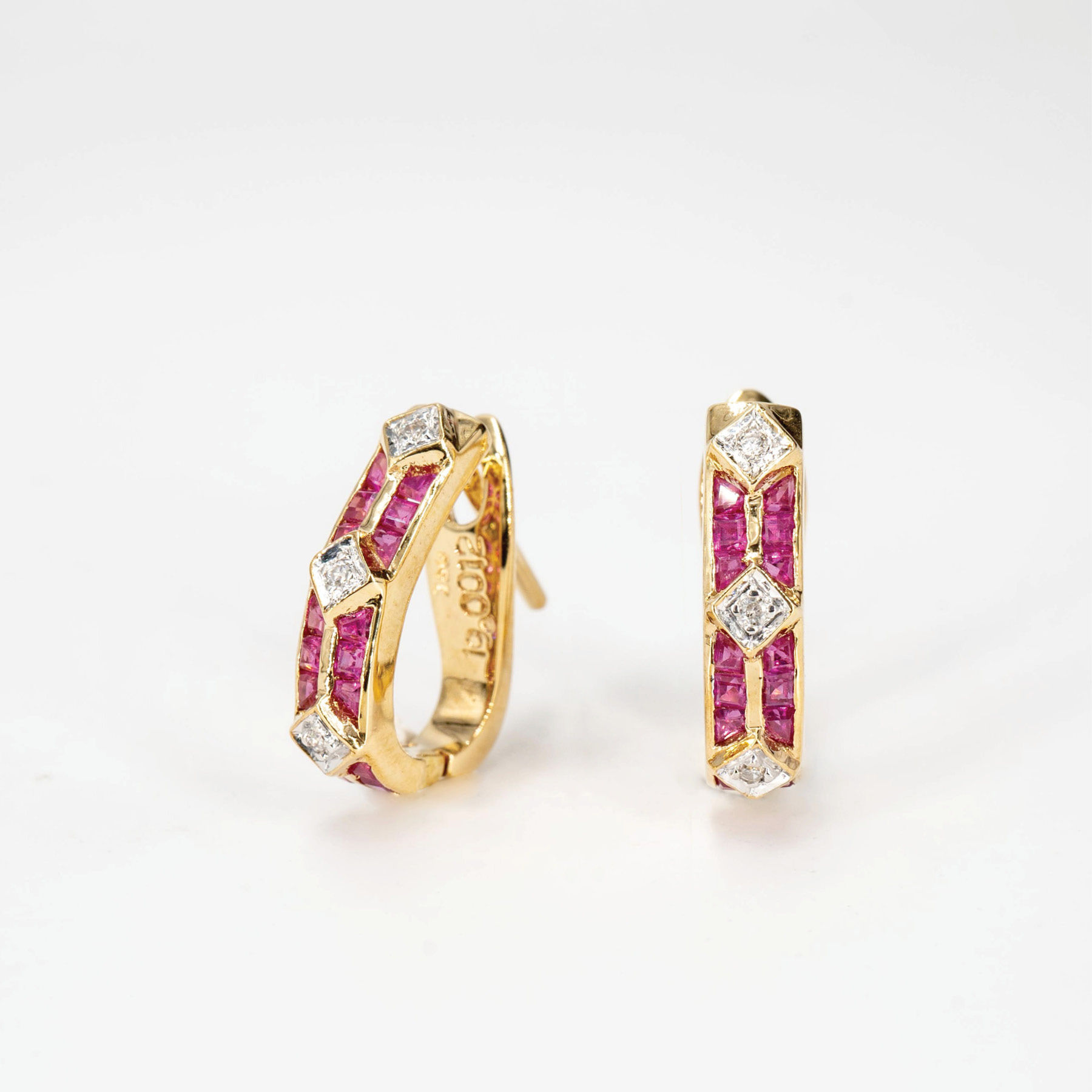 Vintage Ruby and Diamond Earrings in 18K Yellow Gold