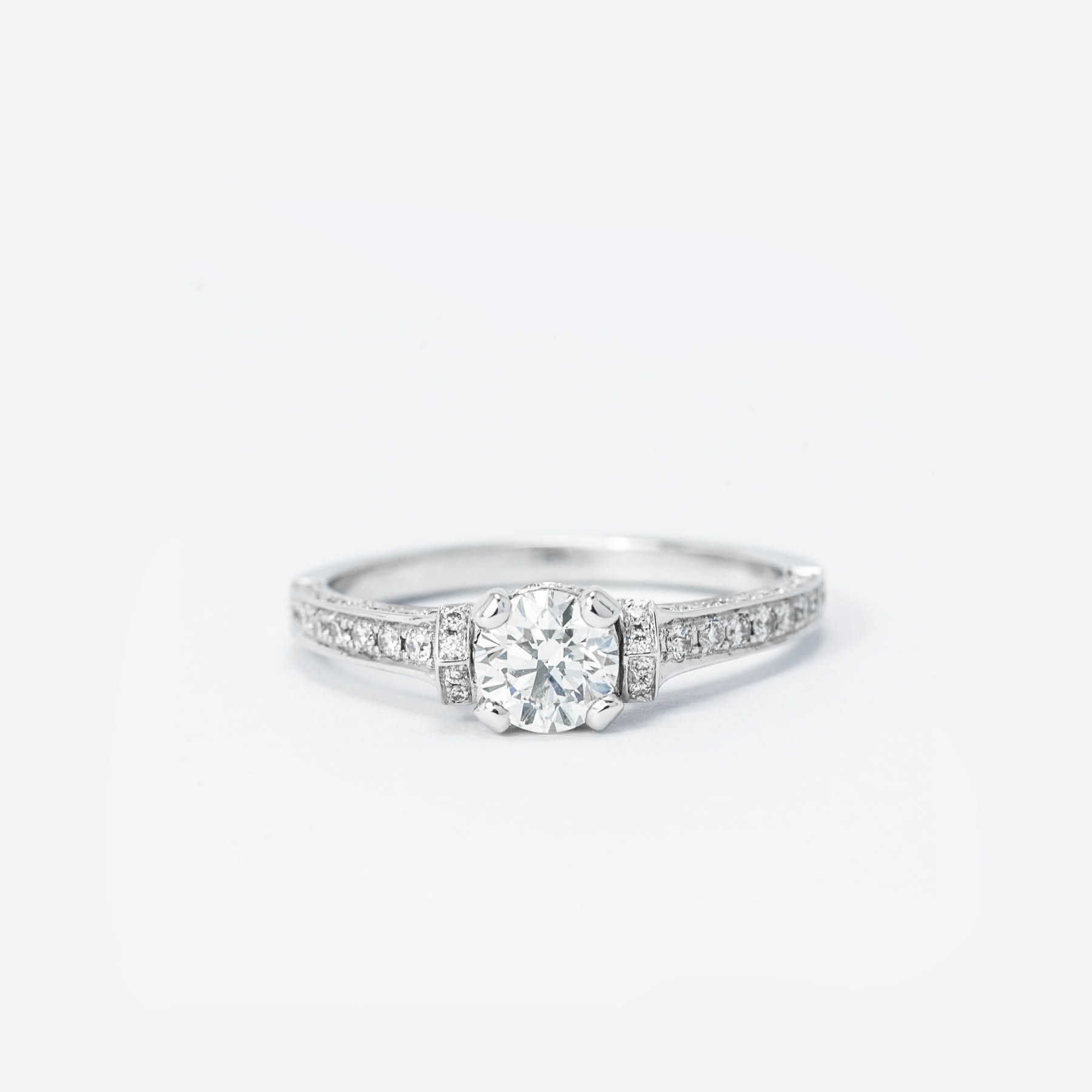 Tapered Graduated Shank with Triple-Sided Micro-Pavé Diamond Engagement Ring