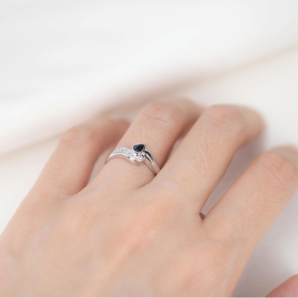 Thumbnail: Vintage Blue Sapphire and Diamond Ring in 18K White Gold
