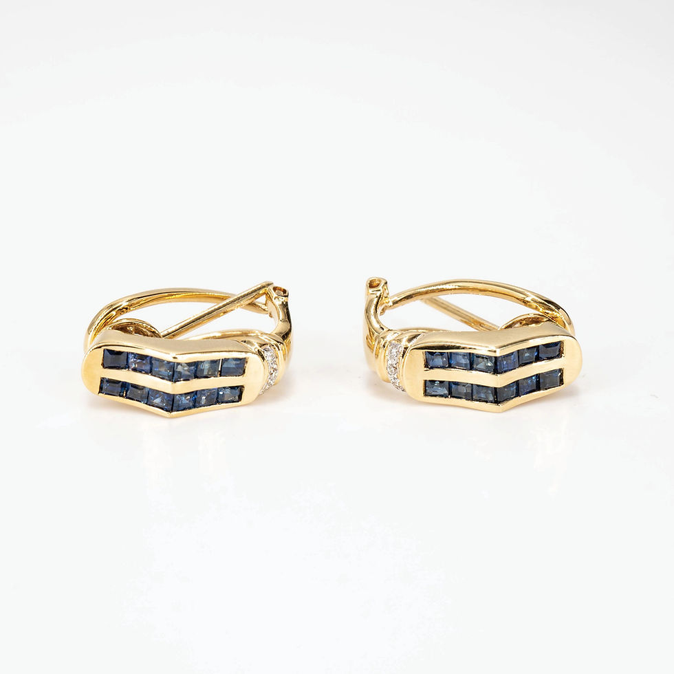 Thumbnail: Vintage Blue Sapphire and Diamond Earrings in 18K Yellow Gold